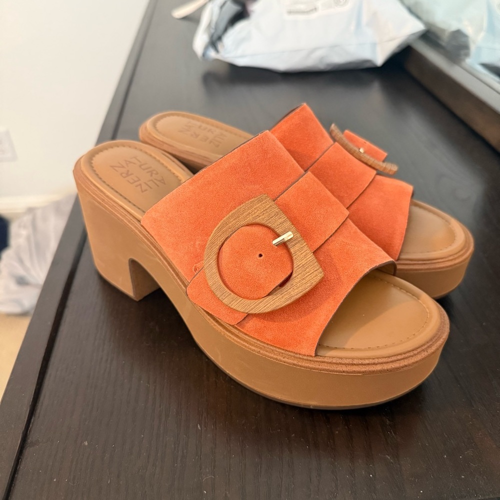 Naturalizer Clara Orange Suede Shoes with Buckle